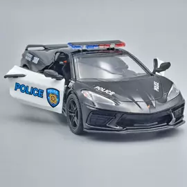 Chevrolet Corvette 2021 Police fekete fém autó modell