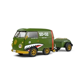 Volkswagen bus utánfutóval 1:18 zöld