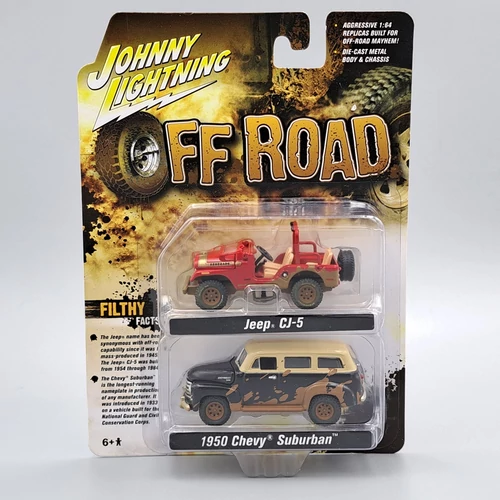 Chevy Suburban & Jeep CJ-5 1:64 piros fém modell autó