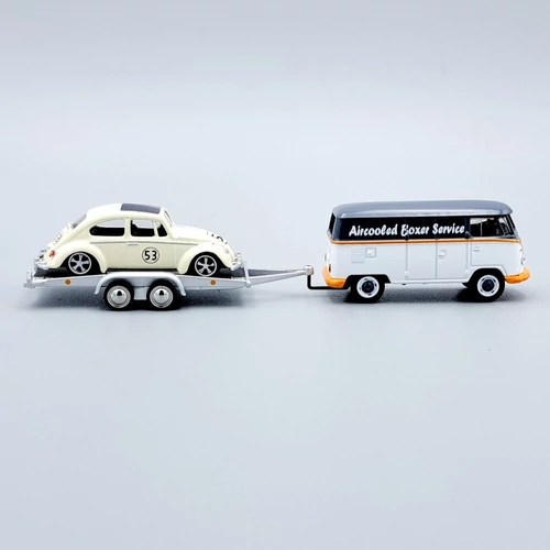 Volkswagen T1 Trailer And VW Beetle 1:64 autó modell