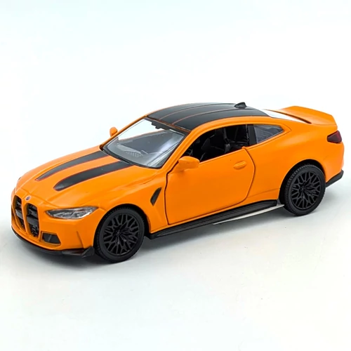 BMW M4 modell és játékautó narancs RMZ kisautó