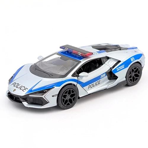 Lamborghini Revuelto rendőr ezüst Kinsmart játékautó