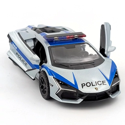 Lamborghini Revuelto rendőr ezüst Kinsmart játékautó