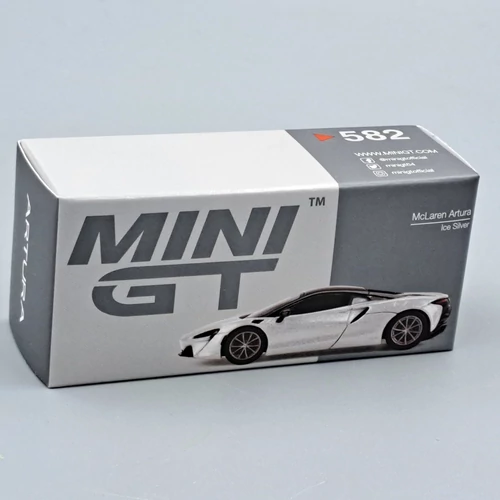 McLaren Artura 1:64 ezüst Mini Gt 532 autó modell