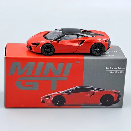 McLaren Artura 1:64 piros Mini Gt 532 fém autó modell