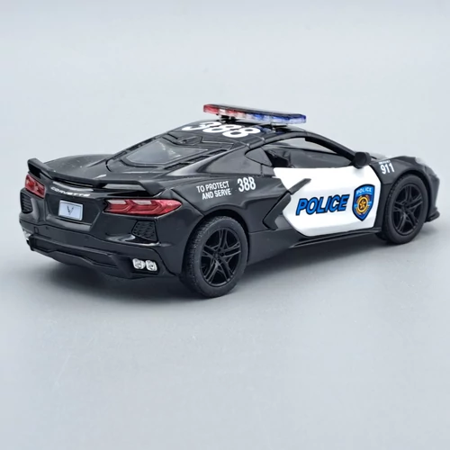 Chevrolet Corvette 2021 Police fekete fém autó modell