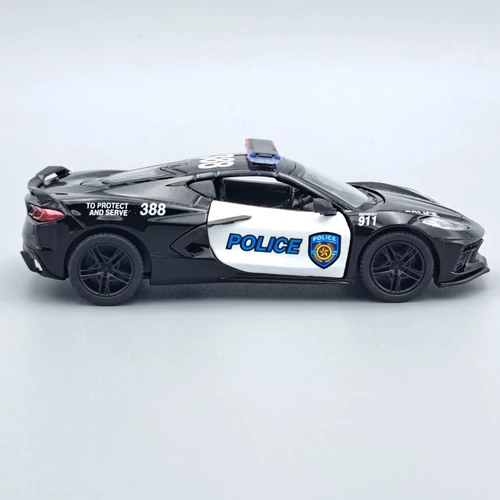 Chevrolet Corvette 2021 Police fekete fém autó modell