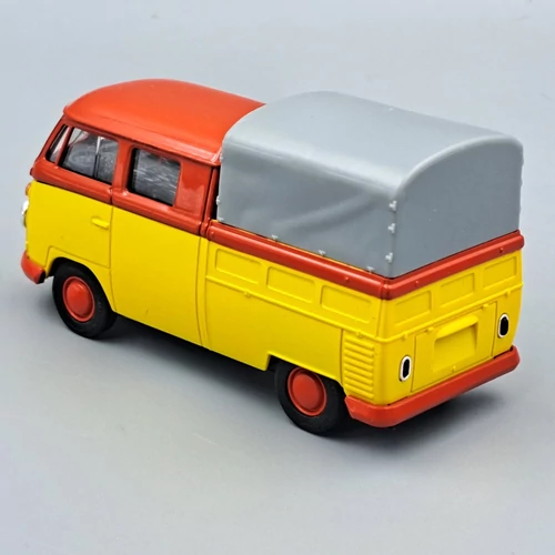 Volkswagen T1 Pick-Up sárga-piros retró autómodell