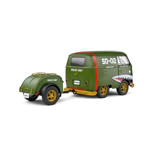 Volkswagen bus utánfutóval 1:18 zöld modell autó