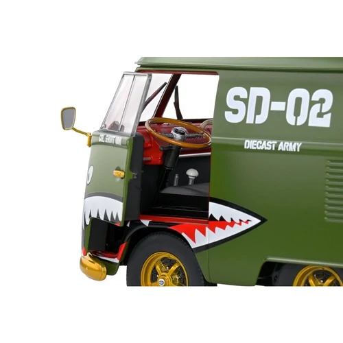 Volkswagen bus utánfutóval 1:18 zöld autó modell