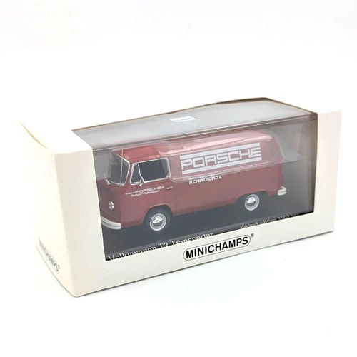 Volkswagen T2 Transporter 1:43 piros retró Minichamps autómodell