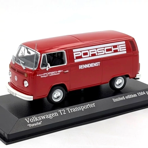 Volkswagen T2 Transporter 1:43 piros retró Minichamps autómodell