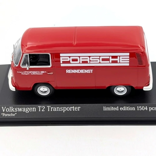 Volkswagen T2 Transporter 1:43 piros retró Minichamps autómodell