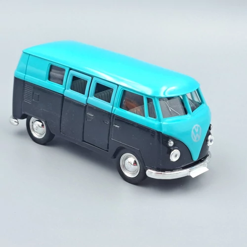 Volkswagen T1 Bus 1963 fekete-világoskék retró Welly autó modell